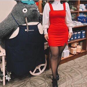 Blue Rain Red Square-Neck Midi Dress